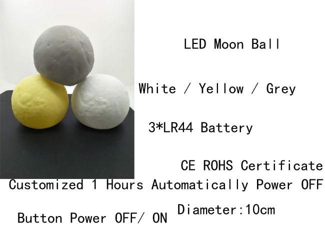 beleuchtet glühender Ball 10cm PVCs Mond-LED batteriebetriebene Graue/Gelb-/weißefarbe